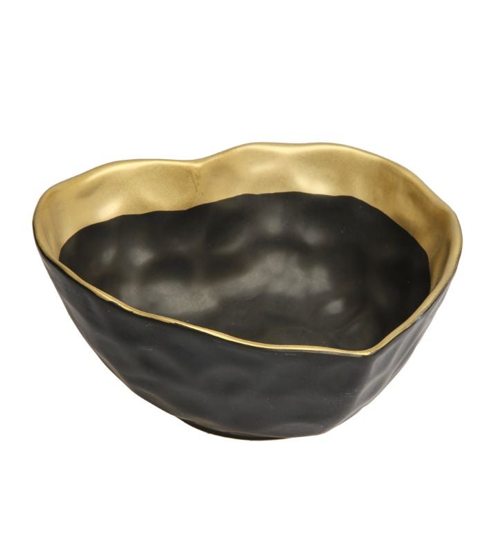 Black Porcelain Heart Shaped Bowl With Gold Rim