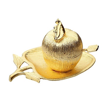 Gold Apple Shaped Dish With Removable Honey Jar