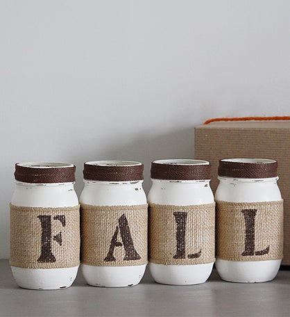 Farmhouse Fall Home Decor - Set Of 4 Painted Jars