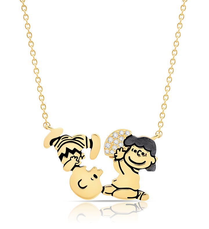 Charlie Brown & Lucy Football Necklace Finished In 18kt Yellow Gold