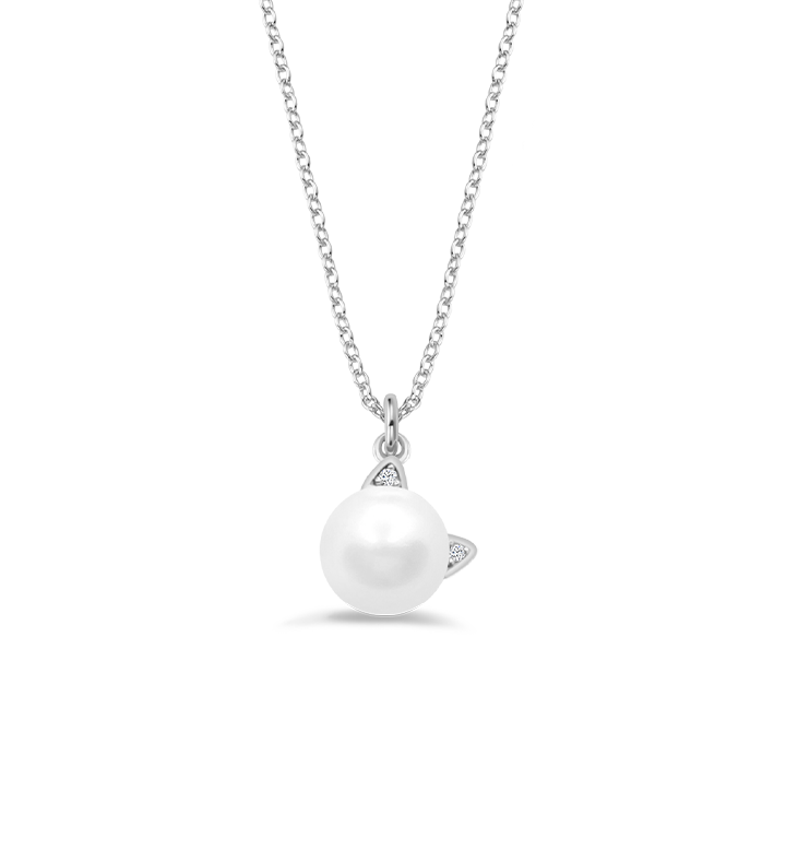 Pearl Cat With Stone Ears 16'' Extending Necklace