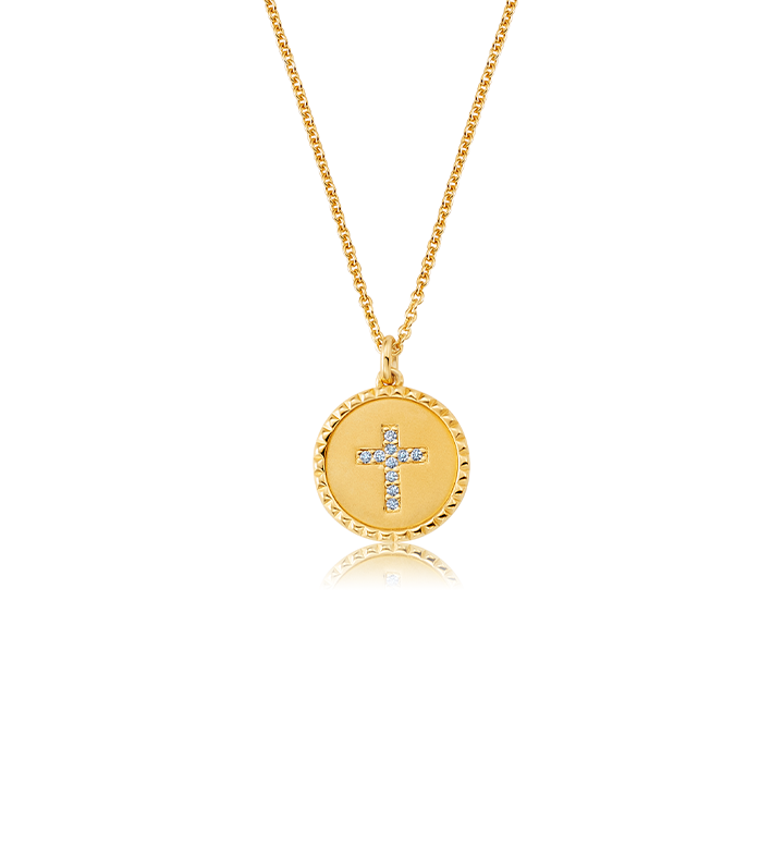 Brilliant Round Enamel Backed Cross Medallion Necklace