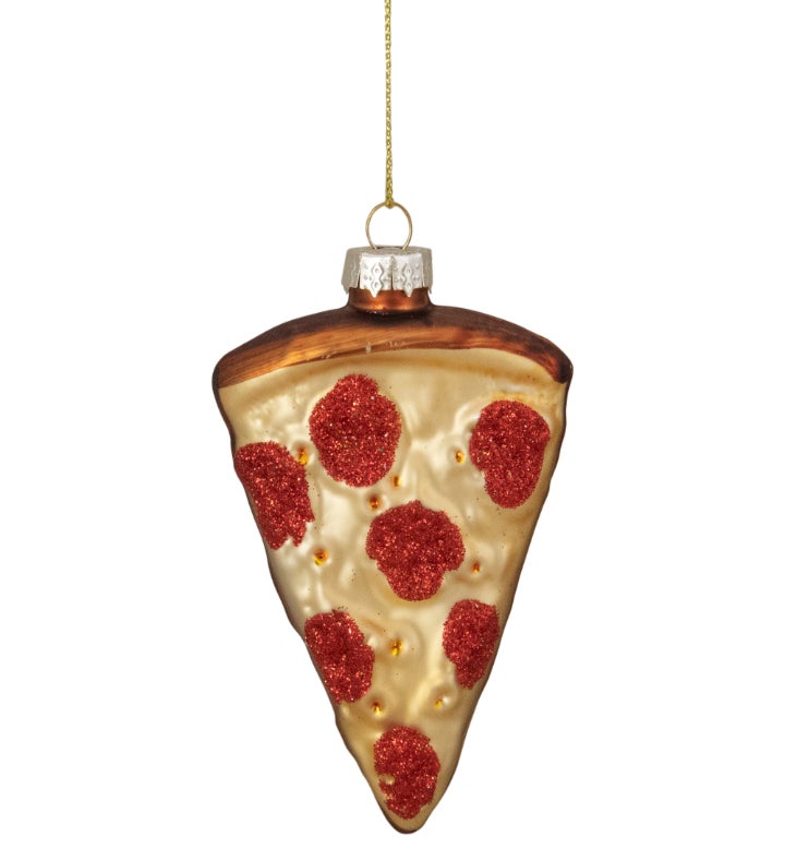 4" Pepperoni Pizza Slice Glass Christmas Ornament