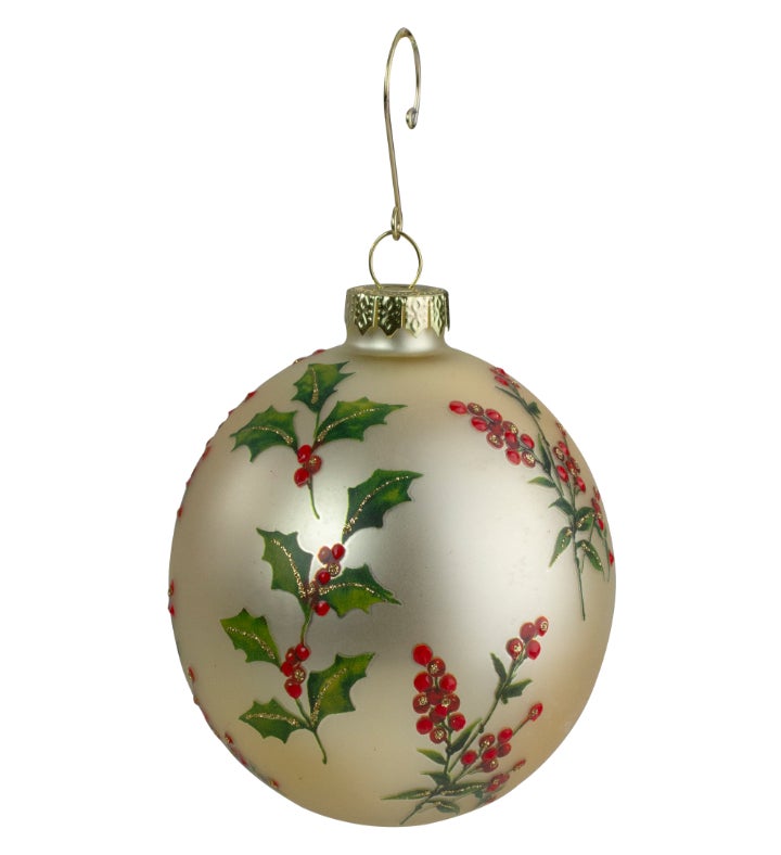 Gold Holly Berry Glass Ball Christmas Ornament | Marketplace | 1800Flowers