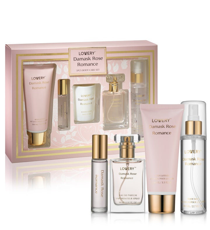 6 pc. Damask Rose Romance Bath And Body Care Gift Set With Candle & More