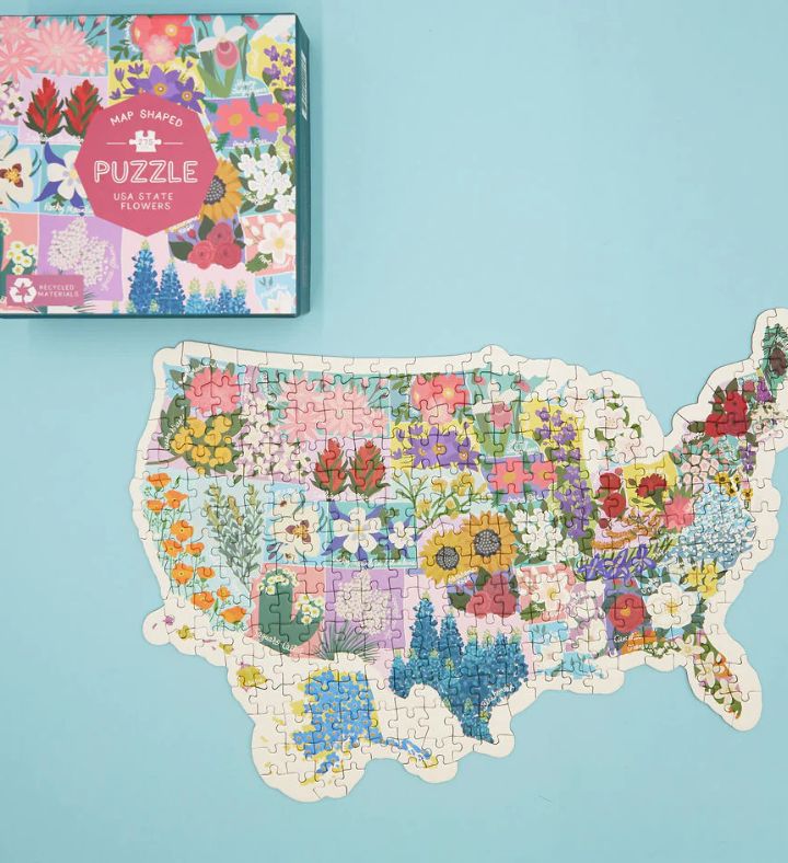 Map Shaped Us State Flowers Jigsaw Puzzle  275 Pc