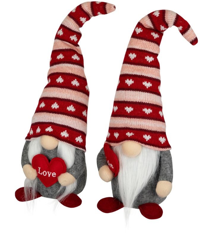 Girl And Boy Gnome "love" Heart Valentine's Day Figures -15" - Set Of 2