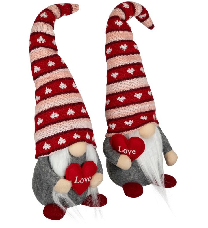 Girl And Boy Gnome "love" Heart Valentine's Day Figures -15" - Set Of 2