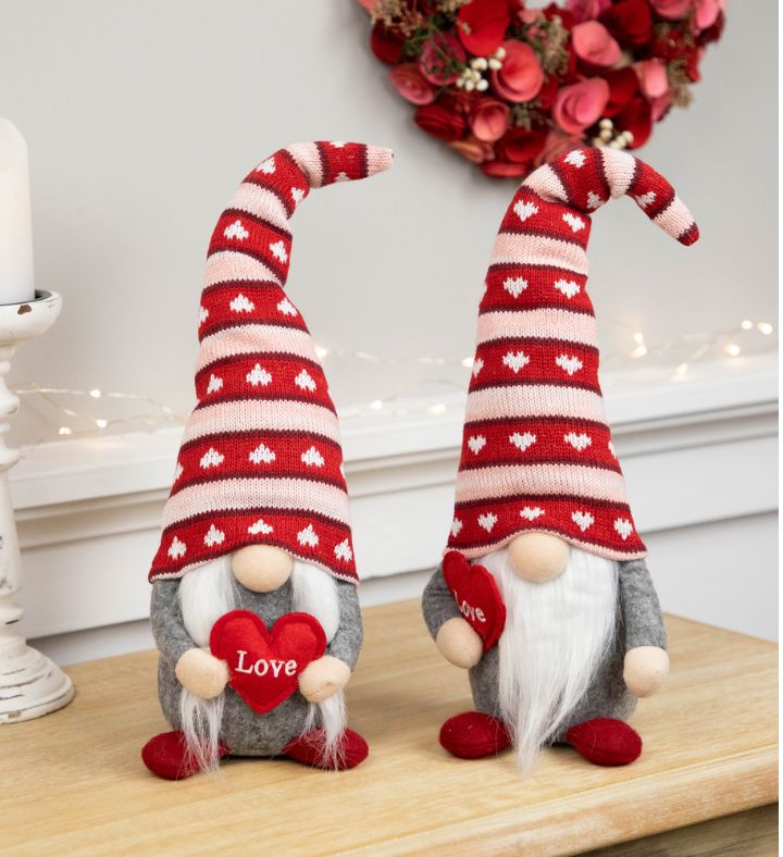 Girl And Boy Gnome "love" Heart Valentine's Day Figures -15" - Set Of 2