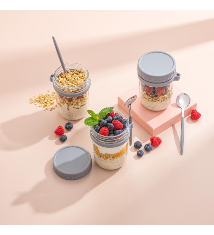 Dawn Glass Overnight Oats Containers   Set Of 3