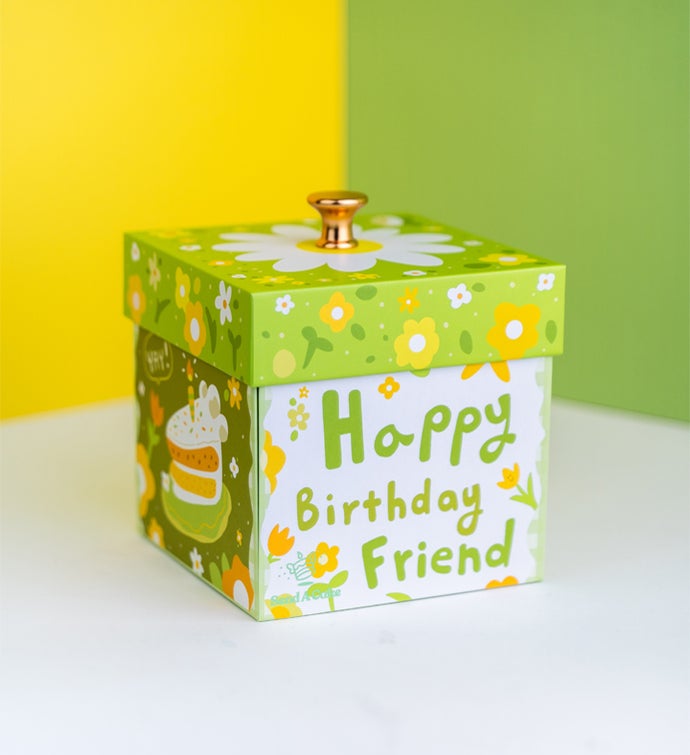 Happy Birthday Friend Surprise Gift With Cake