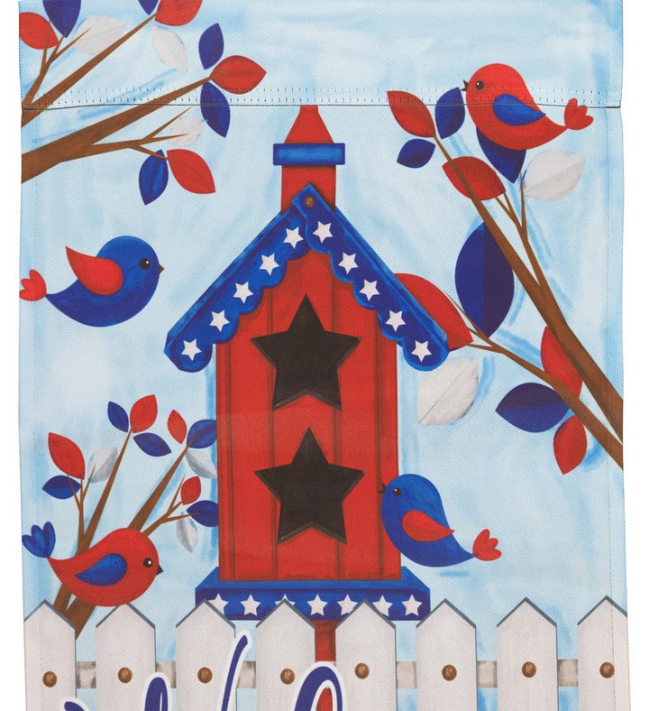 Patriotic Birds And Birdhouse "welcome" Outdoor Garden Flag - 18" X 12.5"