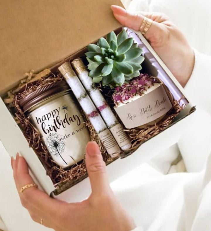 Succulent Gift Box Gift Box Birthday Gift Succulent and Candle Natural Succulent Happy Birthday Gift Box Live Succulent Care Package