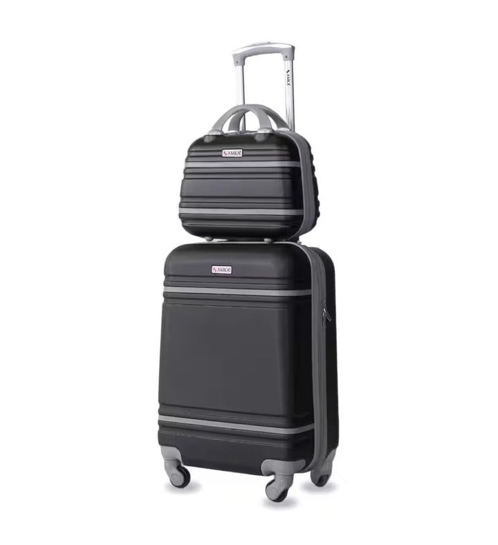 Amka Varsity 2 piece Carry on Cosmetic Luggage Set   Blk/gry