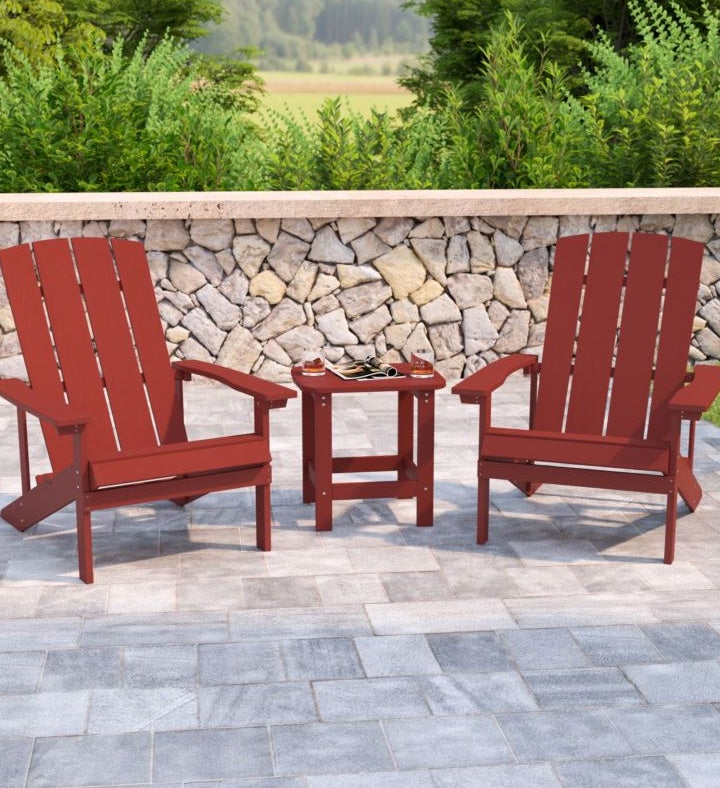 Indoor/outdoor Adirondack Style Side Table And 2 Chair Set In Red