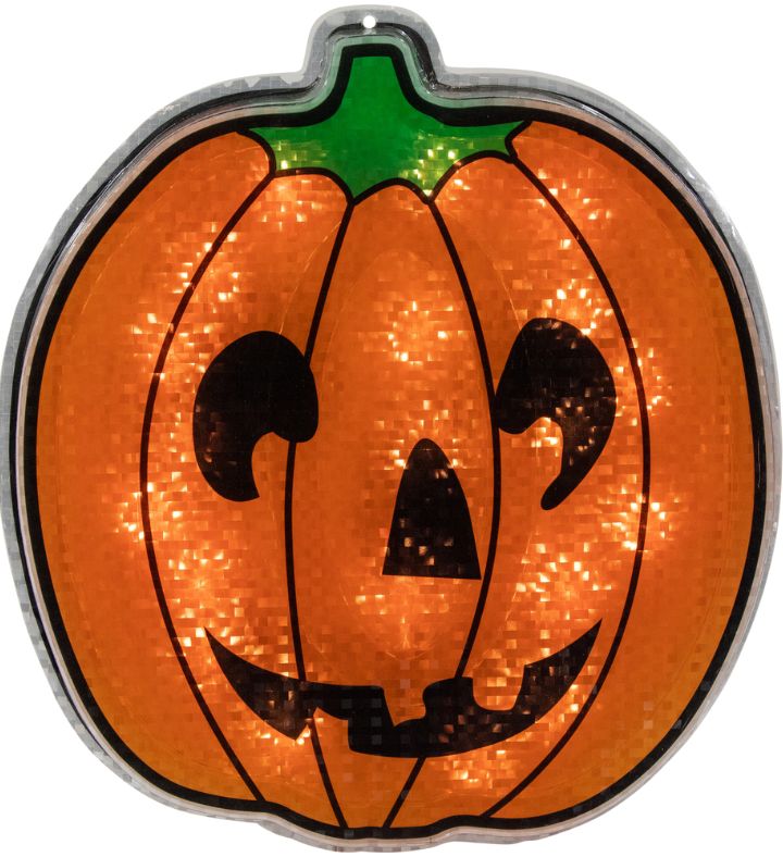 13.5" Lighted Orange Jack O' Lantern Halloween Window Silhouette