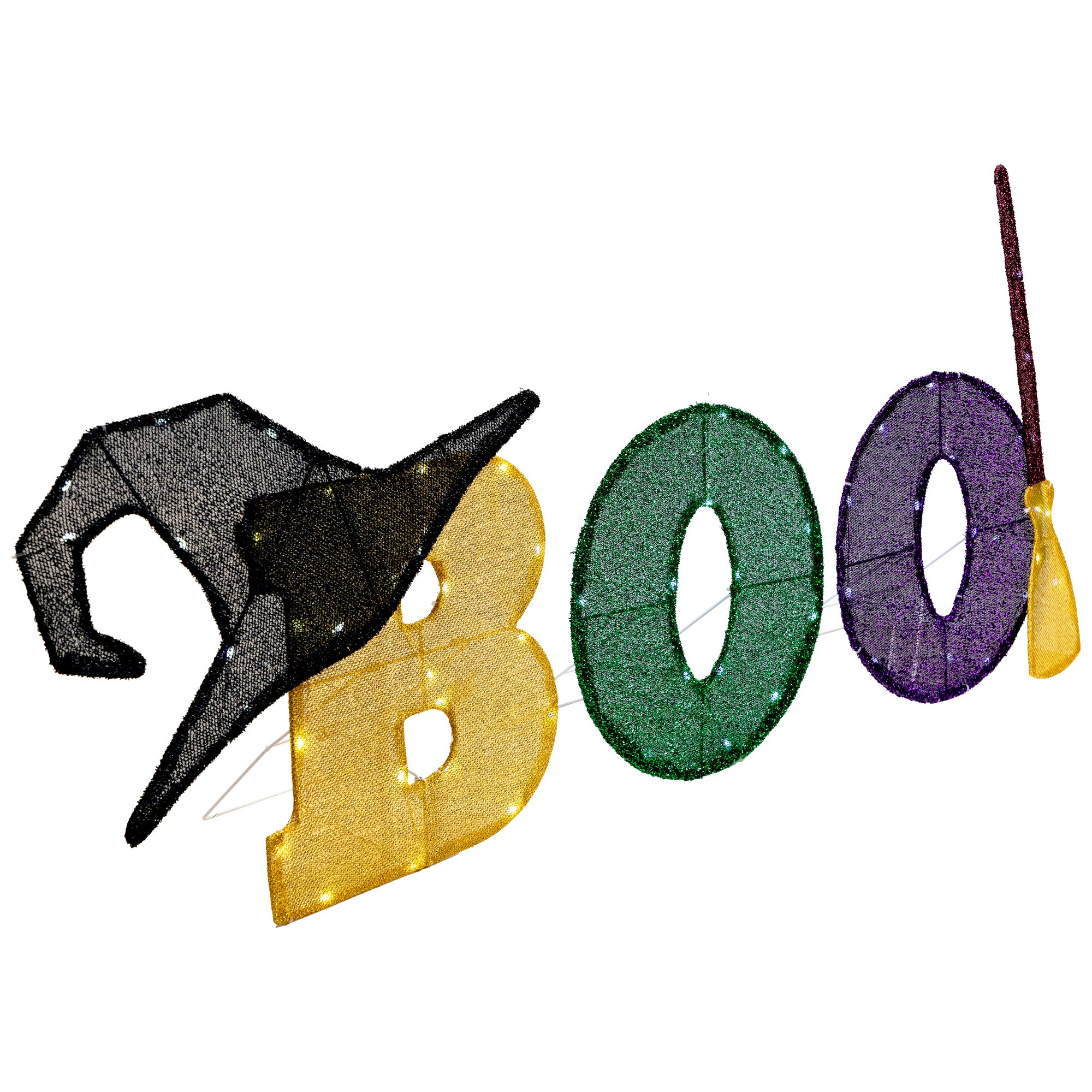 Led Lighted Tinsel Boo Outdoor Halloween Decoration