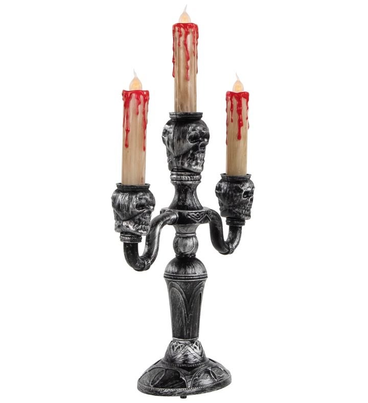 Antique Silver Skull Trio Halloween Candelabra