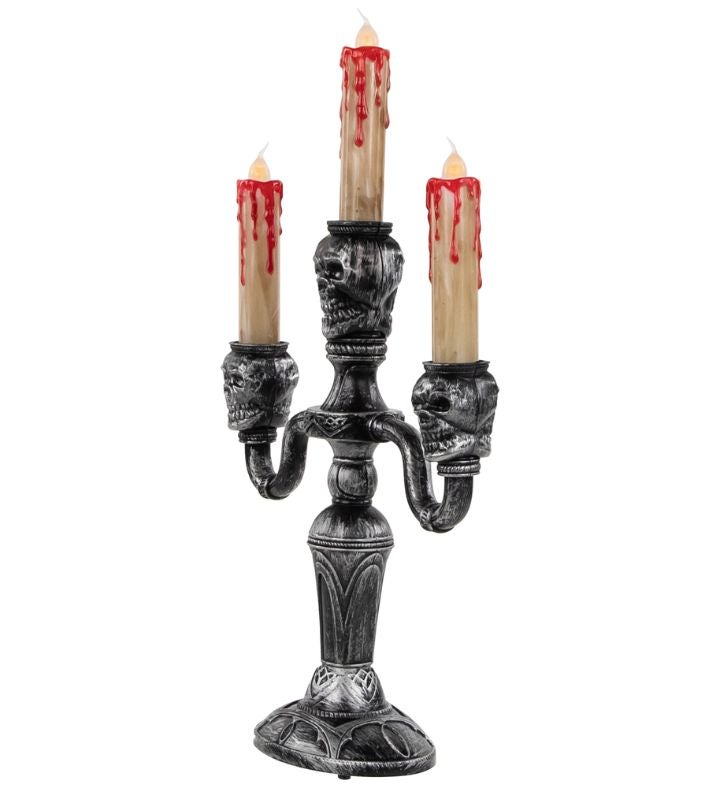 Antique Silver Skull Trio Halloween Candelabra