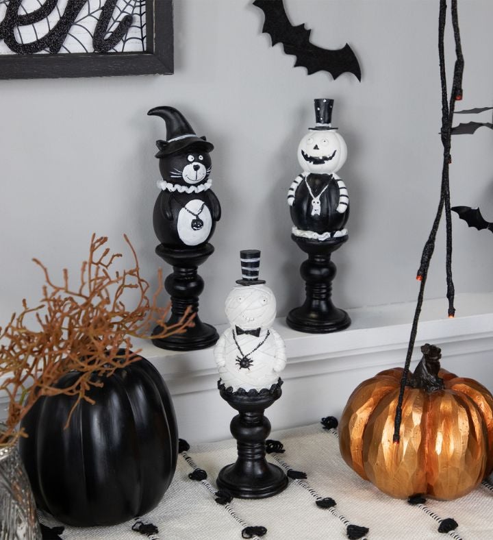 Set Of 3 Halloween Candlestick Decorations