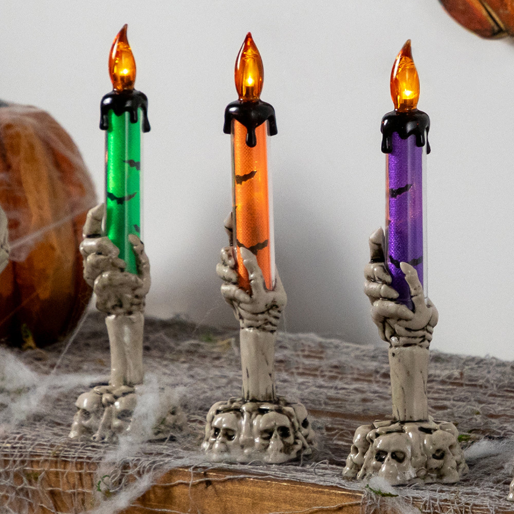 Led Lighted Skeleton Hand Halloween Candles 8 25 Set Of 3