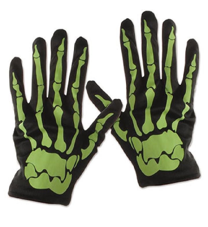 Club Pack Of 12 Unisex Nite Glo Skeleton Halloween Gloves One Size