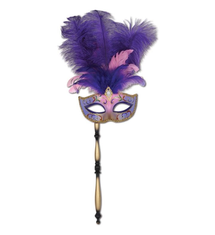 12 Pack Elegant Purple & Pink Feathered Mardi Gras Masquerade Masks