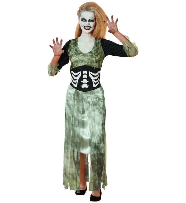 Gray And Black Zombie Bride Women Adult Halloween Costume   Small