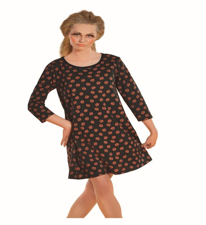 Black And Orange Pumpkin Printed Woman Adult Halloween Costume