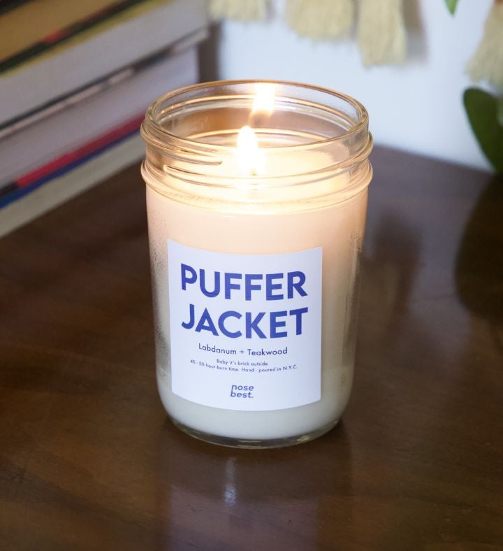 Puffer Jacket   Labdanum & Teakwood   Nyc Holiday Soy Candle 8oz