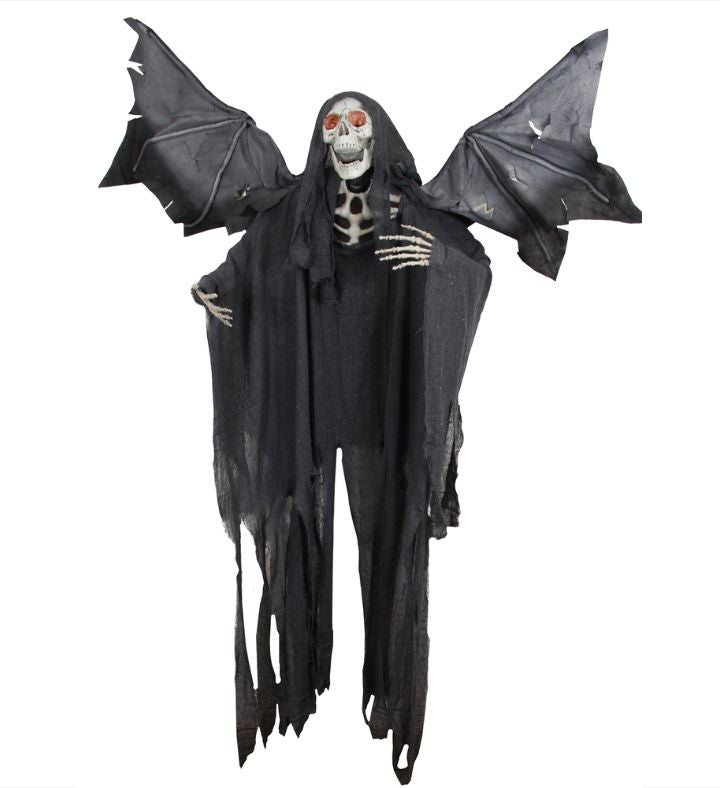 66" Pre lit Black And Red Sonic Skeletal Reaper With Wings Halloween Decor