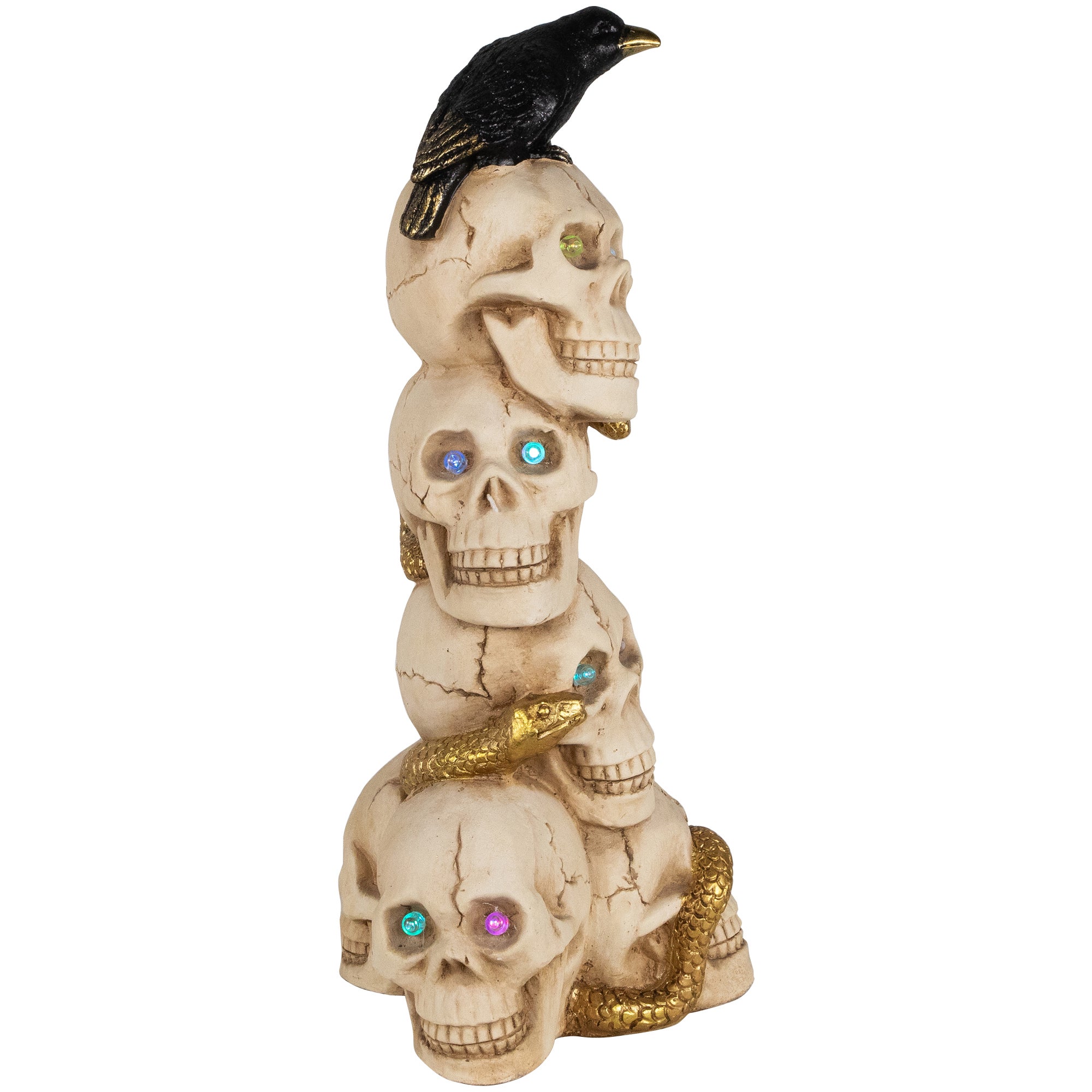 Led Lighted Skull Tower With Raven And Snake Halloween Decoration   27.5"