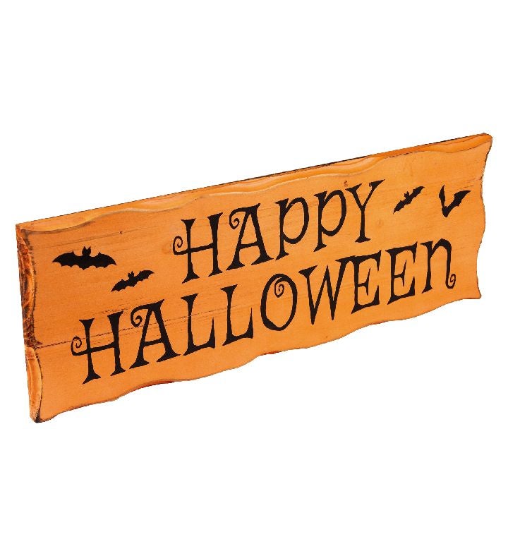 24" Wooden 'happy Halloween' Wall Sign With Bats