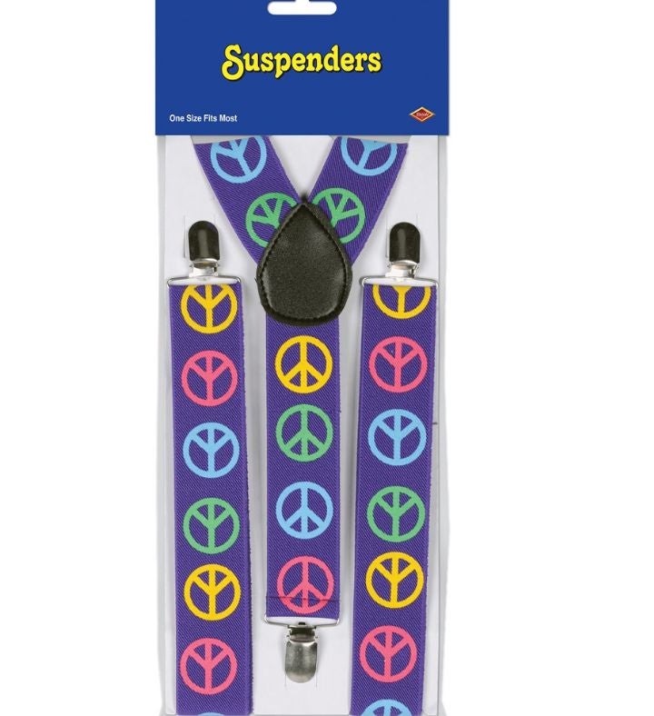 Pack Of Blue & Green Adult Unisex Peace Sign Suspender Costume