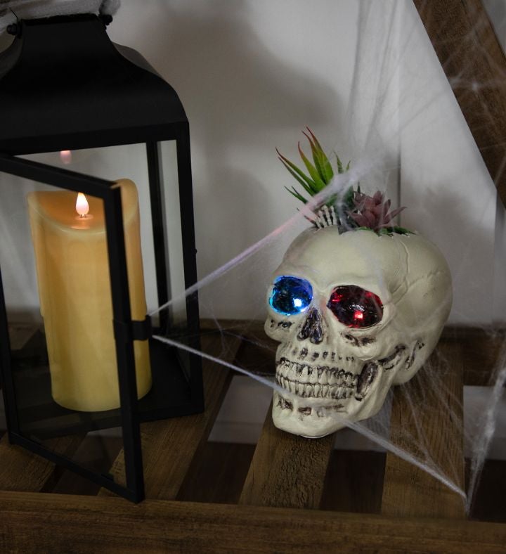 Led Lighted Succulent Halloween Skull Planter - 8.75"