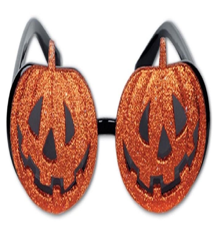 Pack Of 6 Orange & Black Glittered Lantern Halloween Eyeglass Costume