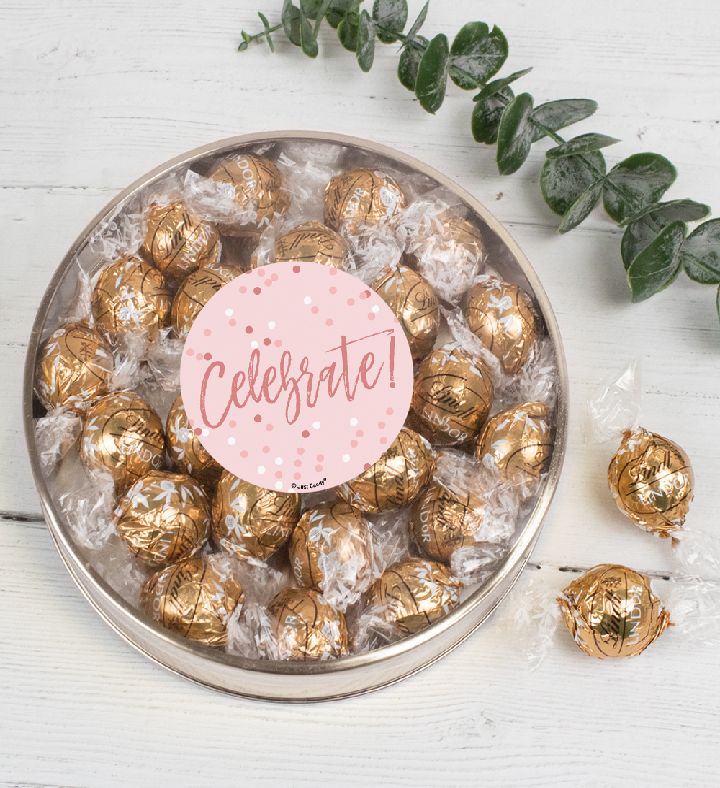 Rose Gold Celebrate Gift Tin Filled With Lindor Truffles By Lindt