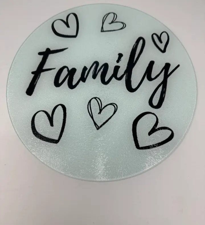 Family Love Glass Cutting Board Charcuterie Board