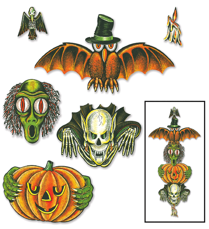 72 Counts Orange And Green Vintage Halloween Totem Pole Cutouts 28”