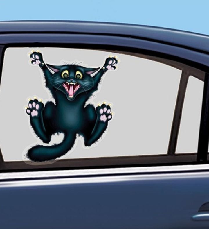 Pack Of 12 Black Crazy Cat Car Window Cling Halloween Decorations