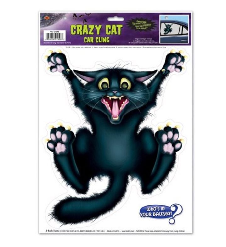 Pack Of 12 Black Crazy Cat Car Window Cling Halloween Decorations