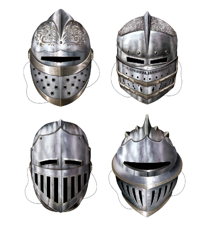 Pack Of 12 Silver Noble Knight In Shining Armor Halloween Masks - One Size