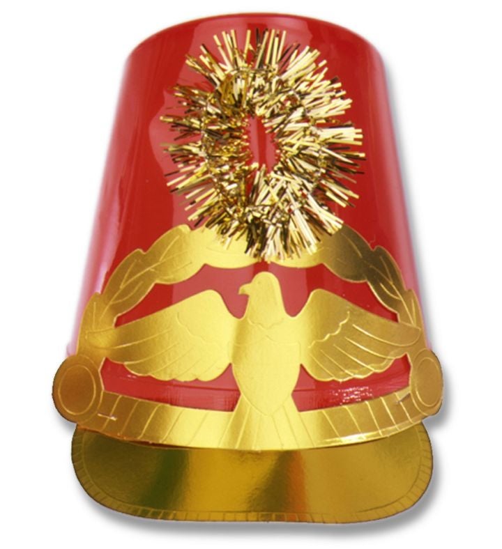 Club Pack Of 12 Red And Gold Drum Major Costume Hat - Adult One Size