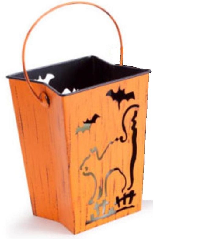 7.25" Orange Cat And Bats Halloween Candle Lantern Luminary