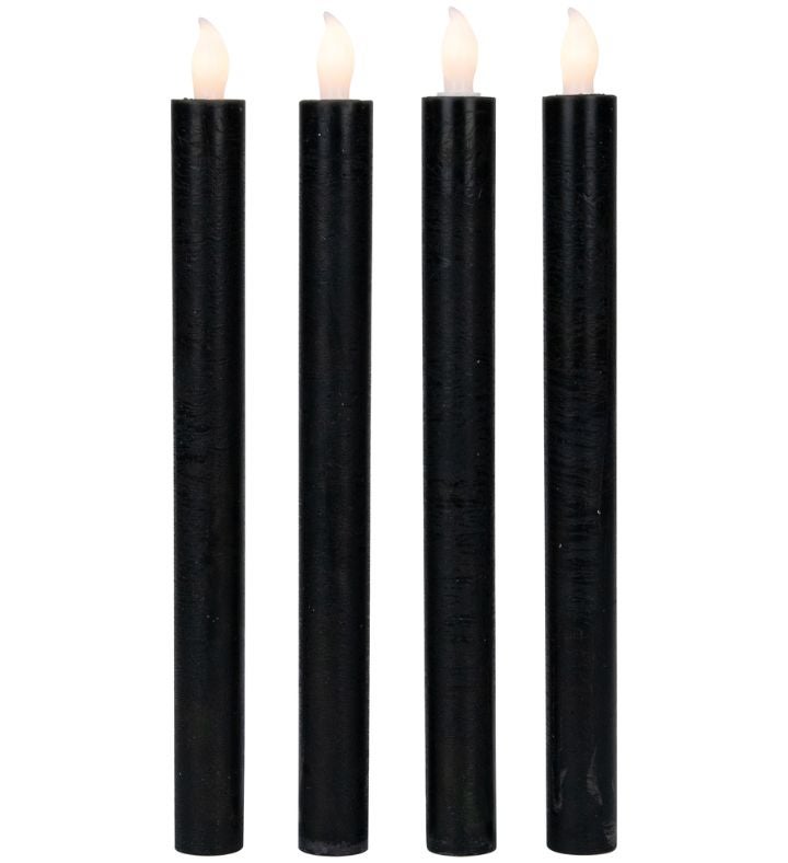 Set Of 4 Solid Black Led Flickering Flameless Halloween Taper Candles 9.5"