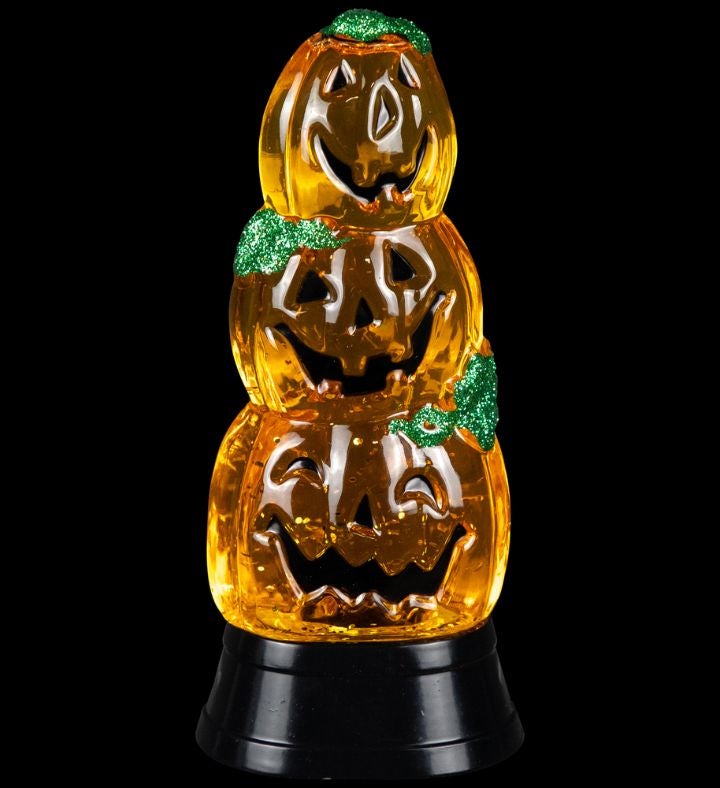 Led Lighted Stacked Jack O' Lanterns Halloween Snow Globe - 6.5"