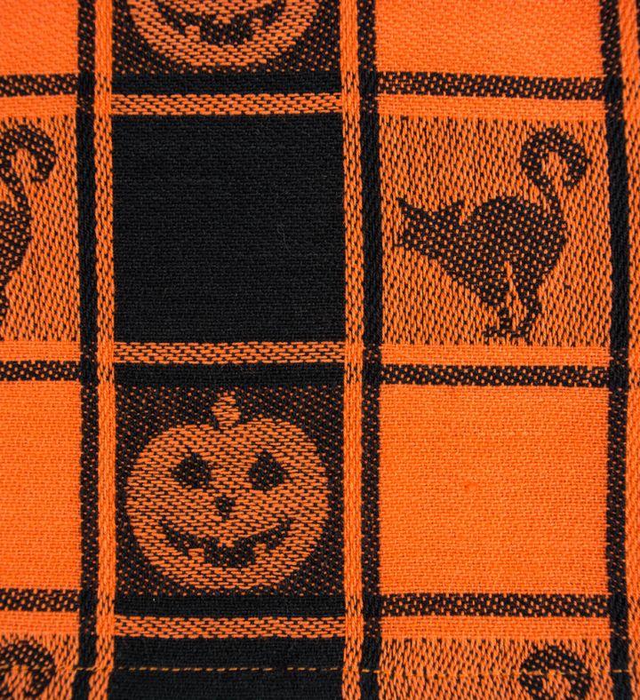 Cats And Jack-o-lanterns Buffalo Check Woven Halloween Tablecloth - 84"