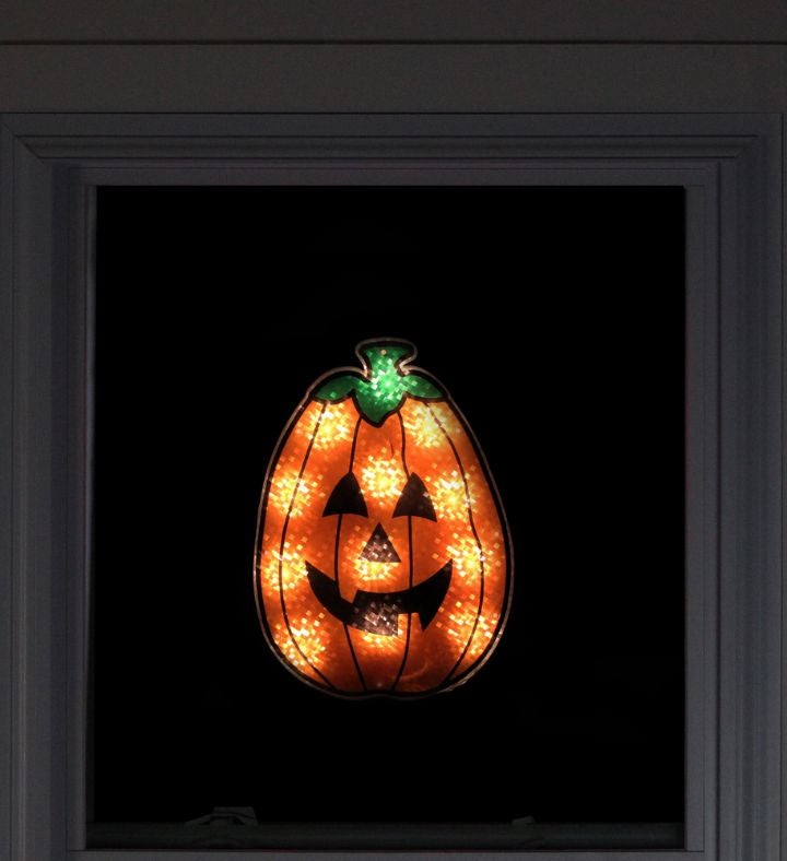 Lighted Jack-o-lantern Window Silhouette Decoration - 12" - Clear Lights