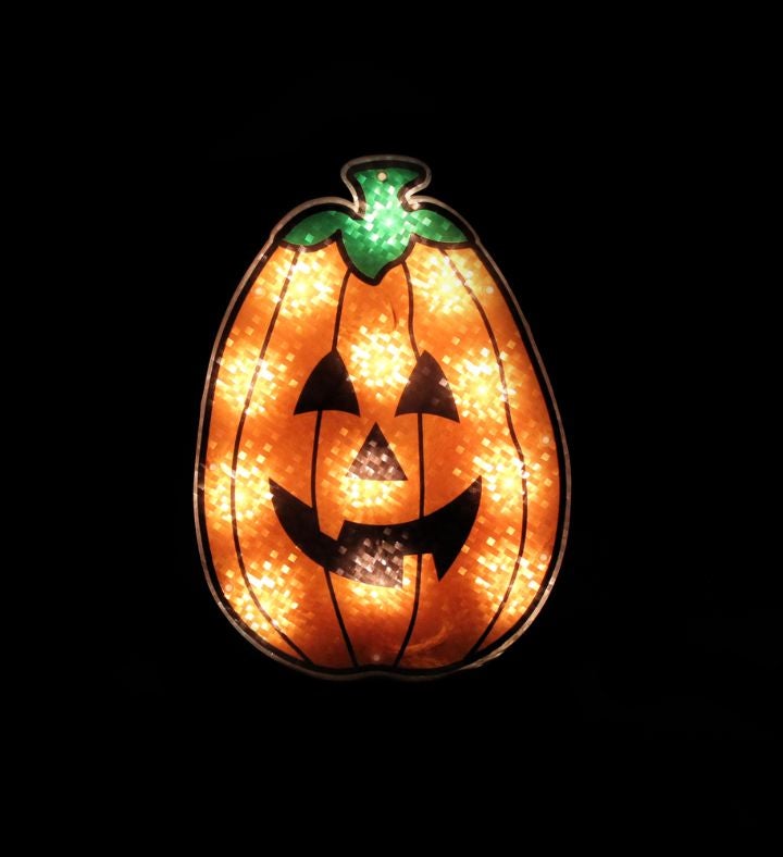 Lighted Jack-o-lantern Window Silhouette Decoration - 12" - Clear Lights