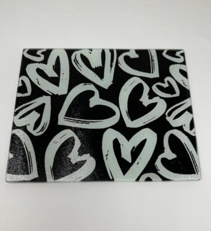 Love Hearts Glass Cutting Board Charcuterie Board